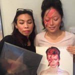 With my client wearing Bowie Aladdin Sane makeup