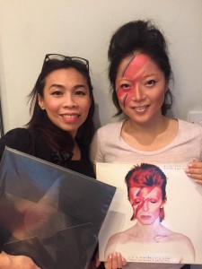 With my client wearing Bowie Aladdin Sane makeup